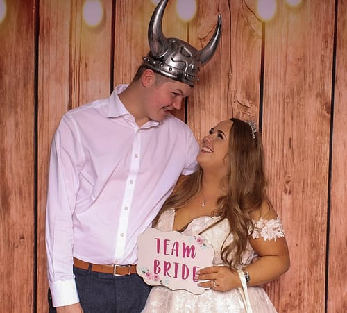 A rustic wedding photo booth setup at Blithfield Lakeside Barns in Rugeley, Stafford.