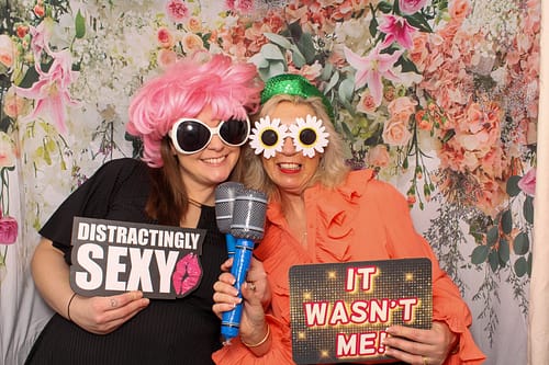 A fun party group using a photo booth at Redditch Borough Football Club on Cherry Tree Walk.