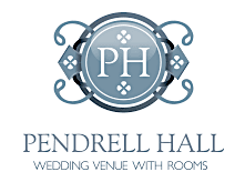 Official logo for Pendrell Hall Wedding Venue with Rooms, featuring a blue and grey circular "PH" crest with elegant scrollwork.