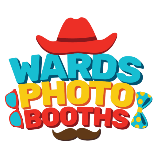Wards Photo Booths official logo featuring a red cowboy hat, blue sunglasses, and a yellow polka dot bowtie.