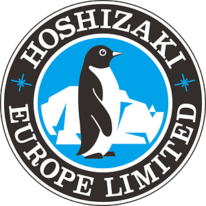 Official circular logo for Hoshizaki Europe Limited, featuring a black and white penguin standing in front of an iceberg against a blue sky, encircled by the company name in bold white text.
